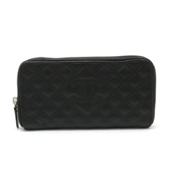 CHANEL Diamond Stitch Coco Mark Round Long Wallet Leather Black