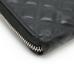 CHANEL Diamond Stitch Coco Mark Round Long Wallet Leather Black