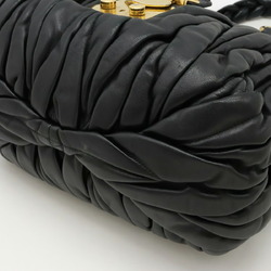 Miu Miu Miu Matelasse Gathered Handbag Handle Leather Black RN0473