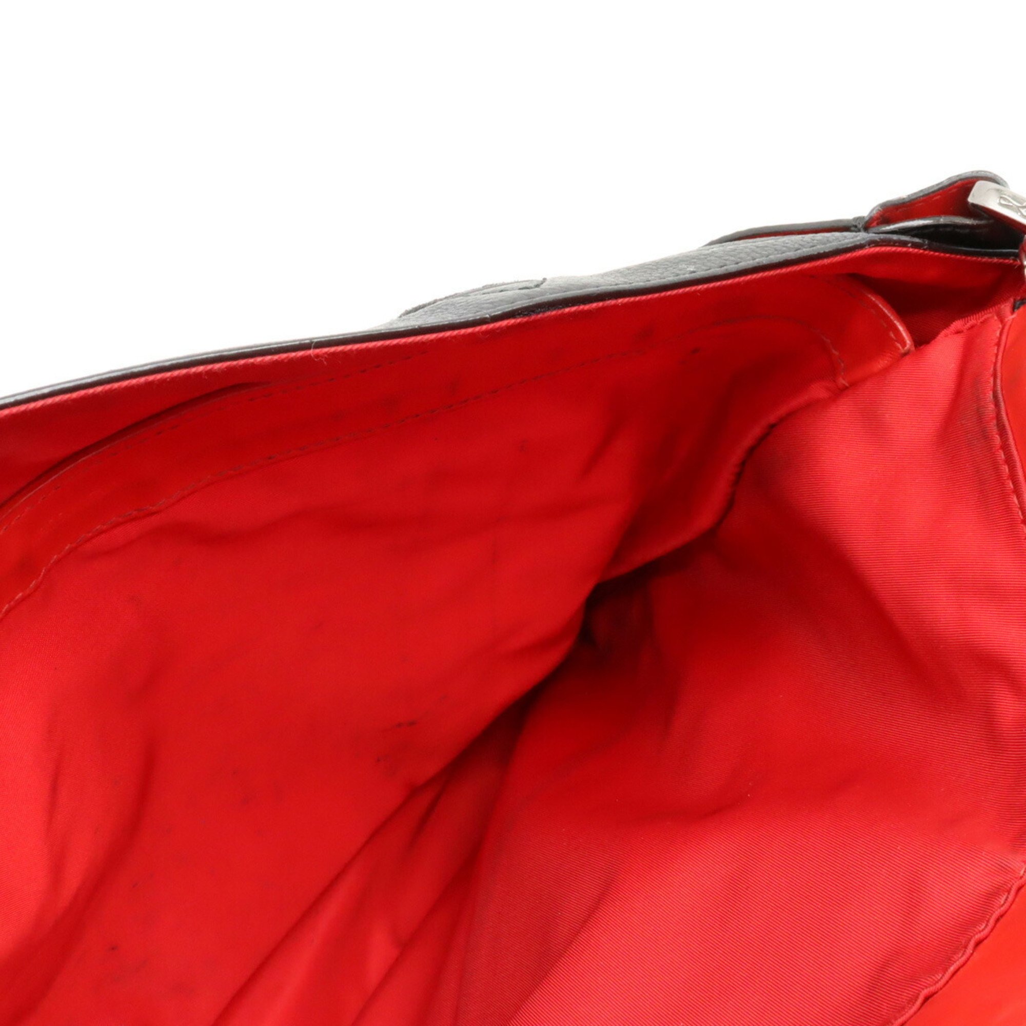 Christian Louboutin Studded Rubiclic Shoulder Bag Leather Black Red