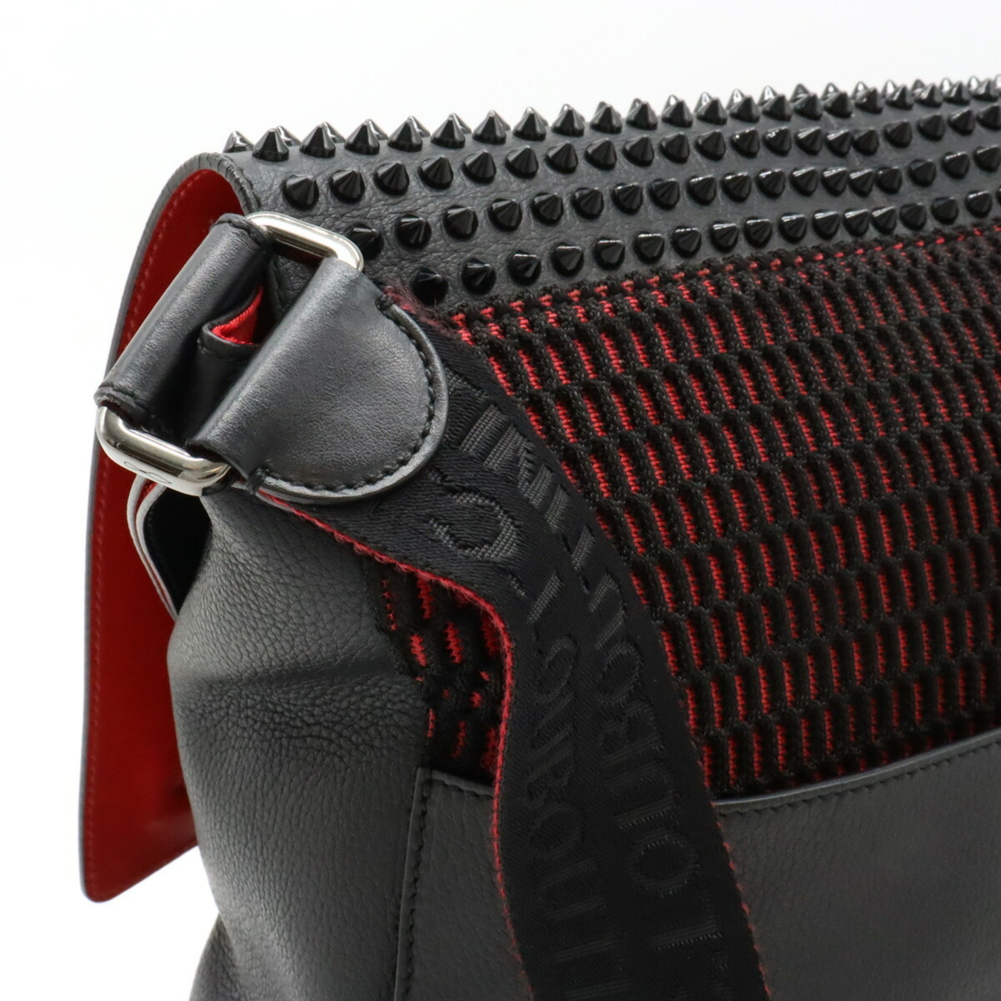 Christian Louboutin Studded Rubiclic Shoulder Bag Leather Black Red