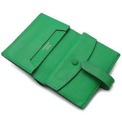 HERMES Bearn Compact Wallet Coin Purse Leather Lagon Green