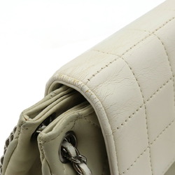 CHANEL Chocolate Bar Matelasse Chain Shoulder Bag Leather White Light Grey