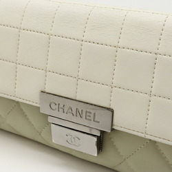 CHANEL Chocolate Bar Matelasse Chain Shoulder Bag Leather White Light Grey