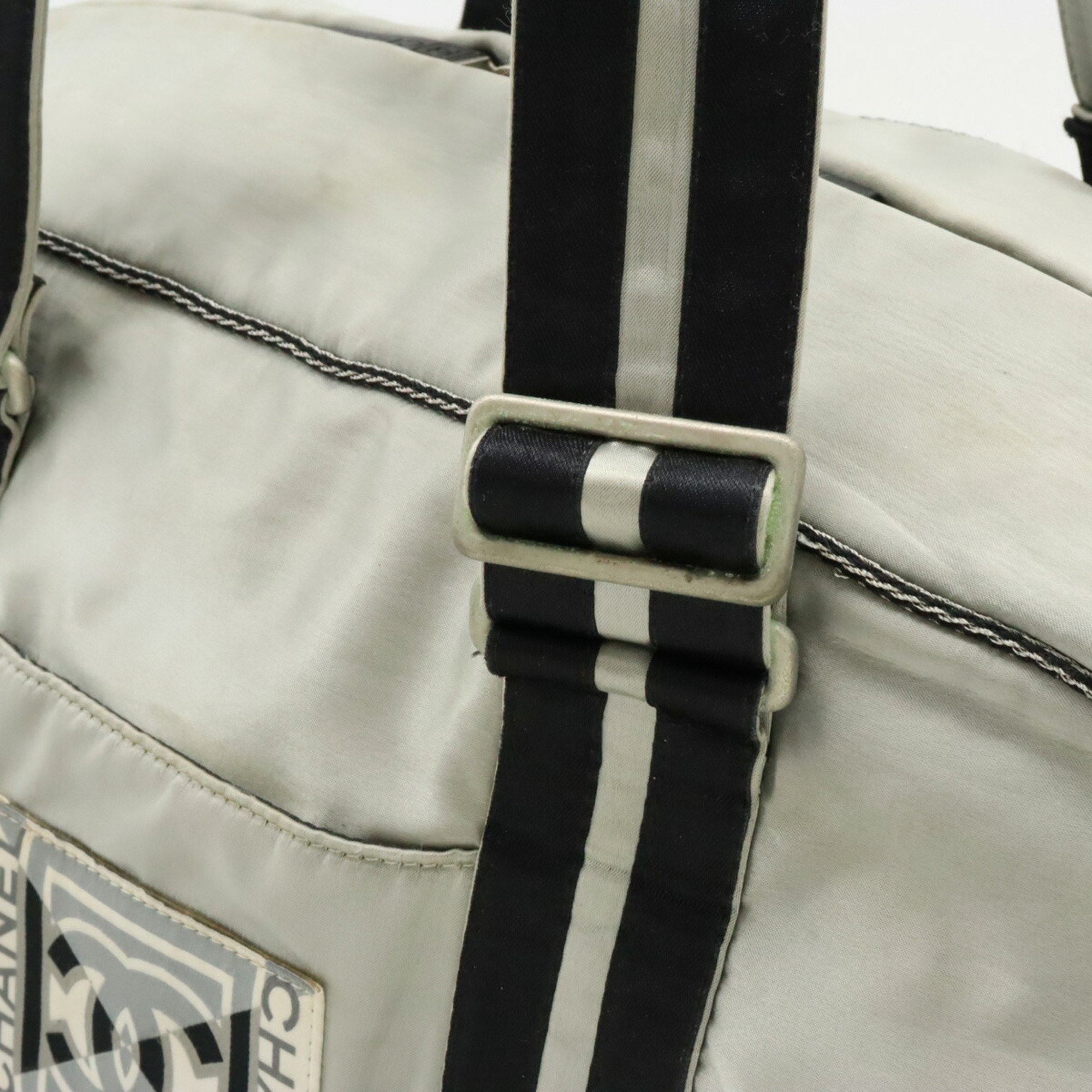 CHANEL Chanel Sport Line Coco Mark Boston Bag Travel Nylon Silver Black A31752