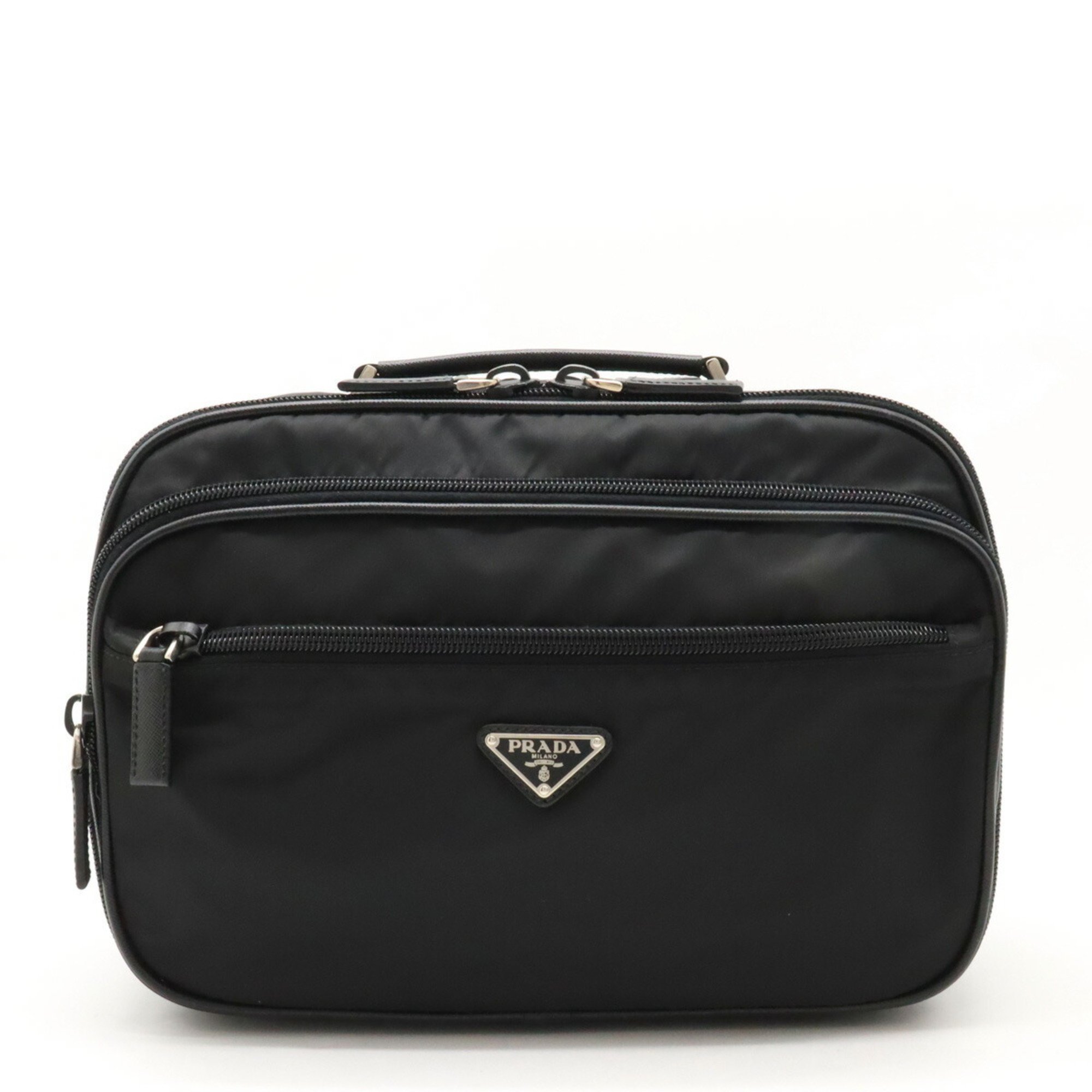 PRADA VIAGGIO Vanity Bag, Handbag, Travel Nylon, Leather, NERO, Black, VA0409