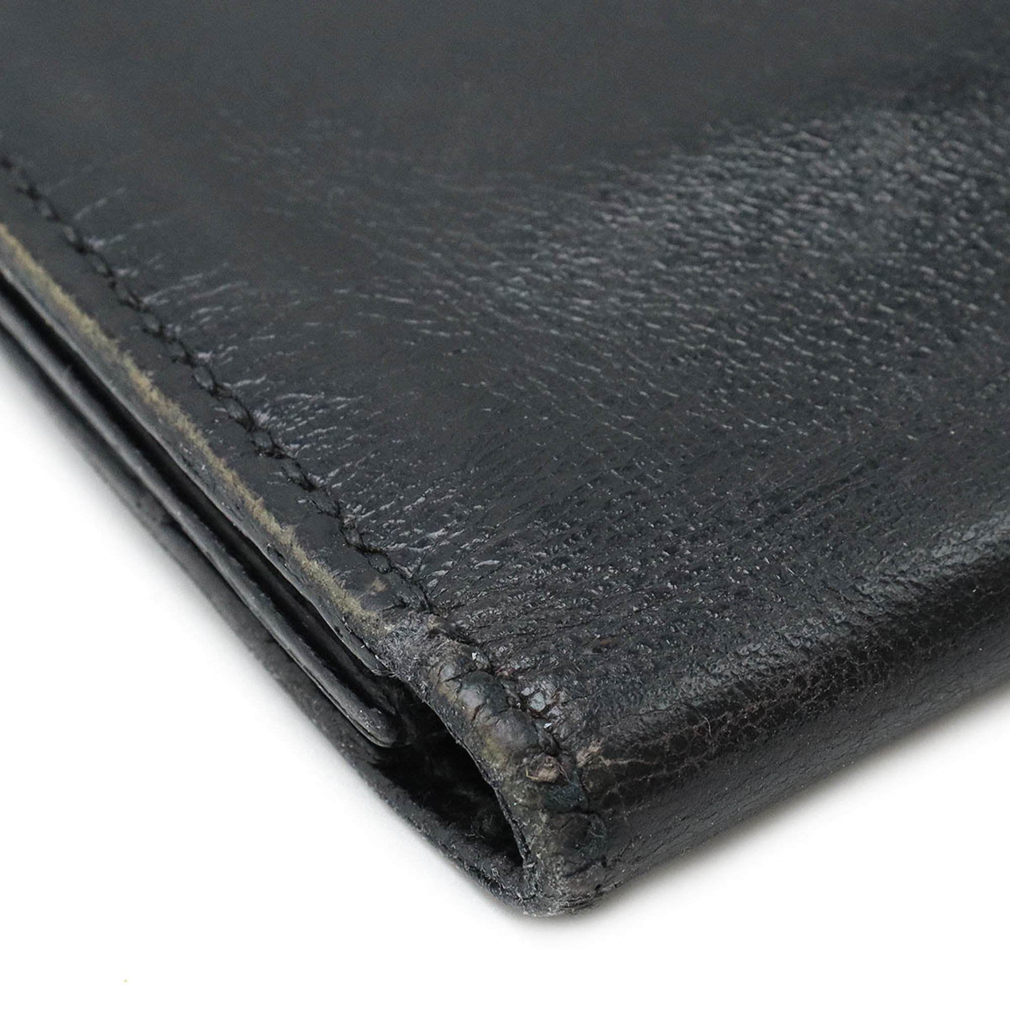 HERMES Osaka Long Billfold Bi-Fold Wallet Box Calf Leather Black