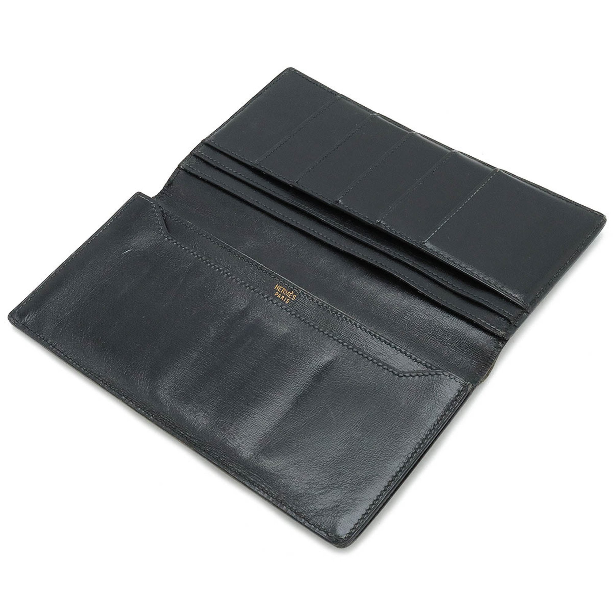 HERMES Osaka Long Billfold Bi-Fold Wallet Box Calf Leather Black