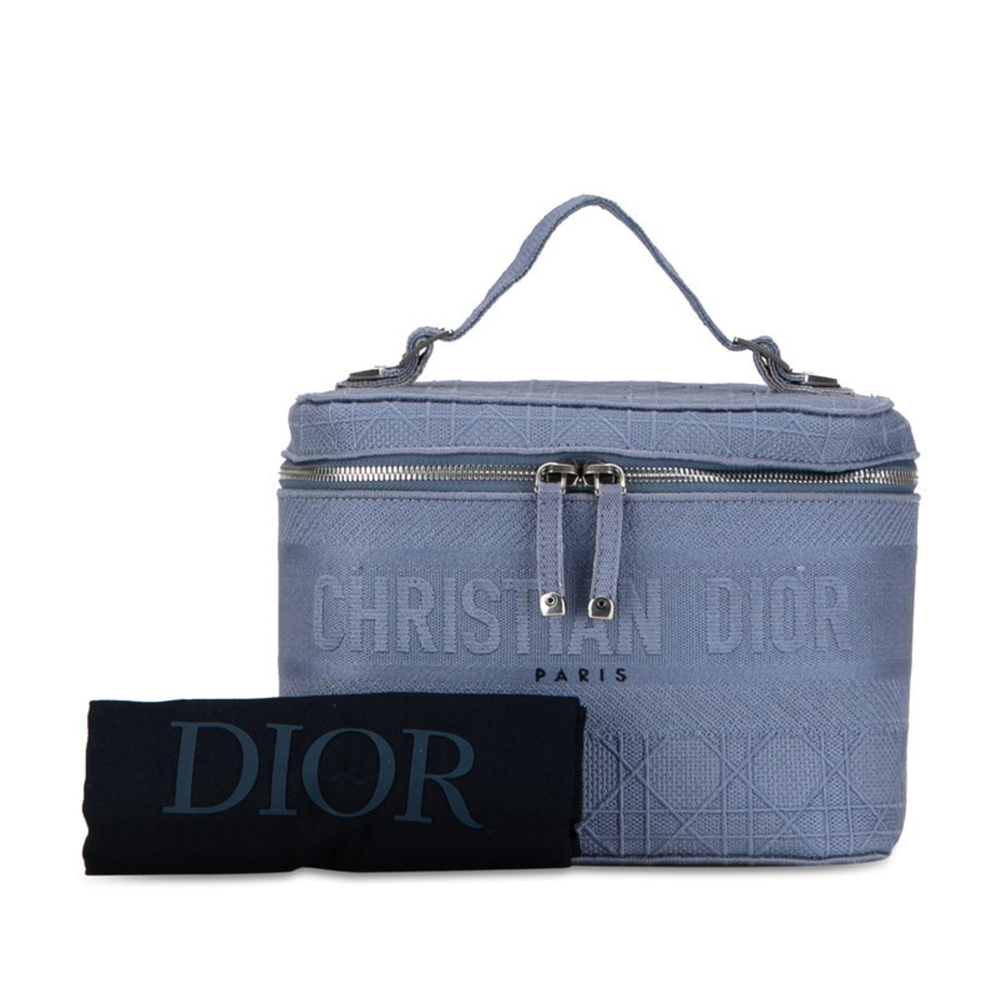 Christian Dior Dior Cannage Embroidery Vanity Bag Handbag Blue Purple Jacquard Women's