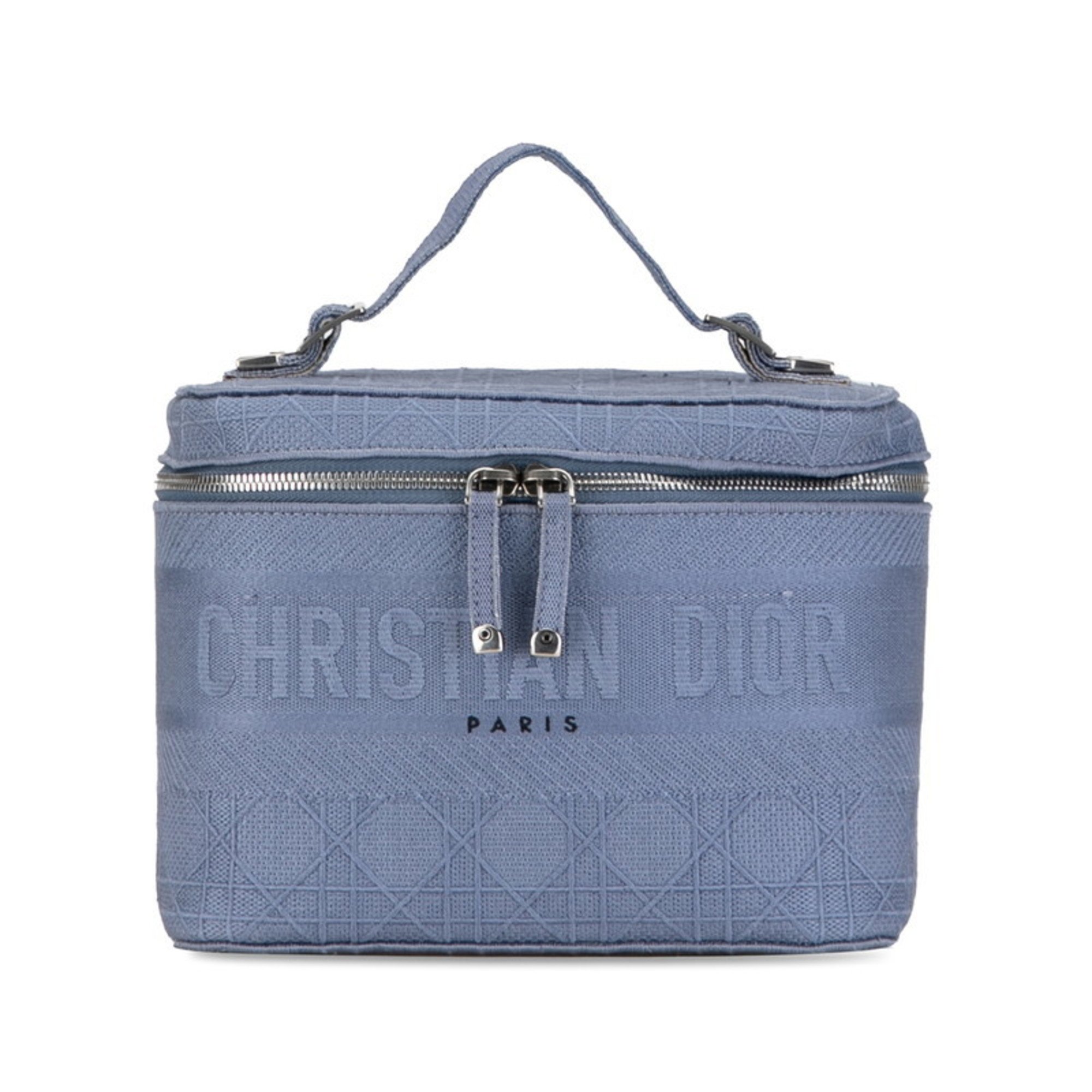 Christian Dior Dior Cannage Embroidery Vanity Bag Handbag Blue Purple Jacquard Women's