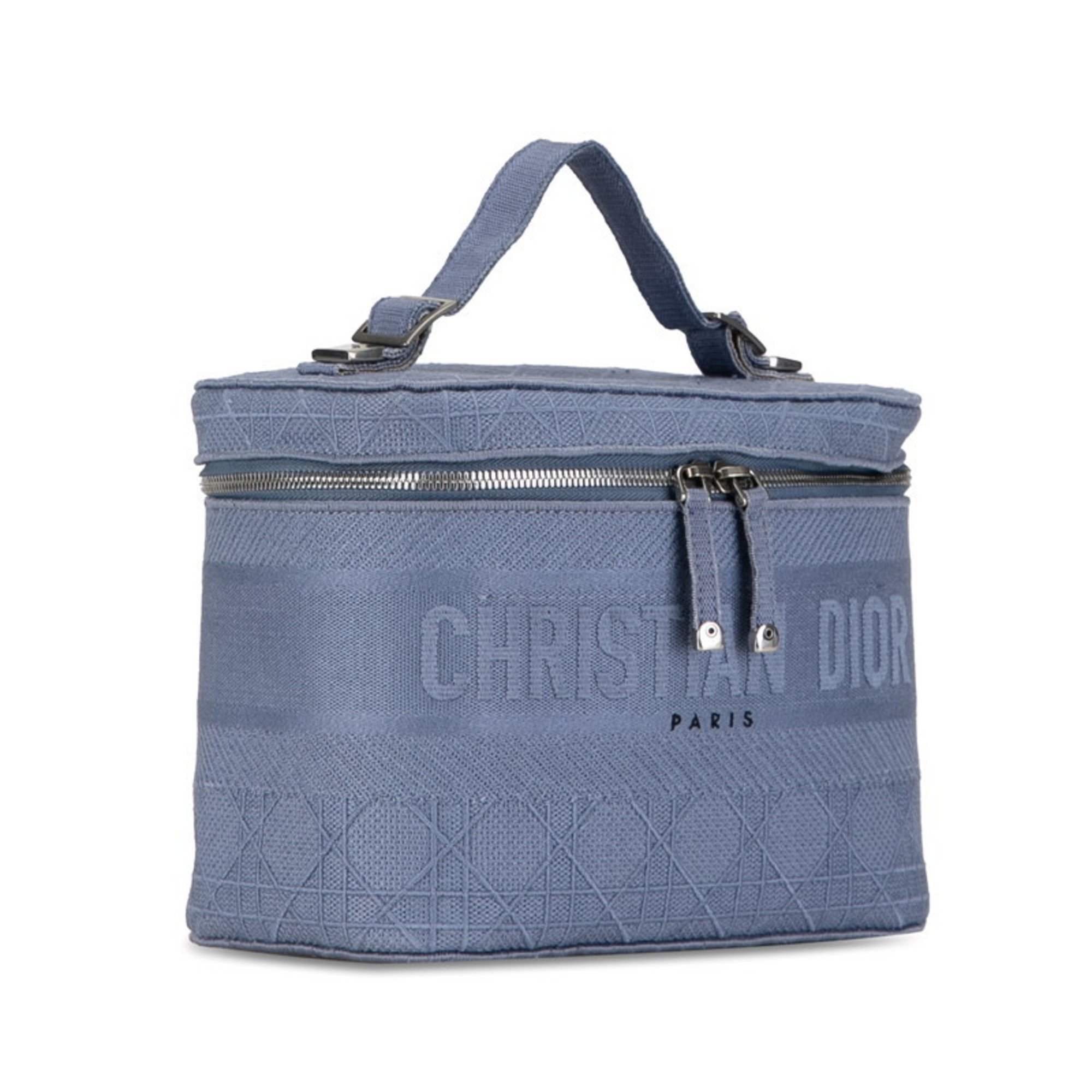 Christian Dior Dior Cannage Embroidery Vanity Bag Handbag Blue Purple Jacquard Women's