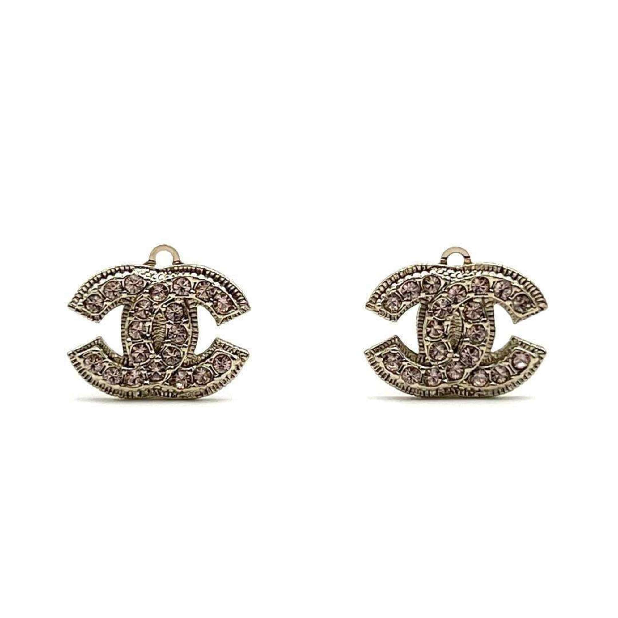 Chanel Women's Earrings, Coco Mark, CHANEL, Gold, Pink Rhinestone