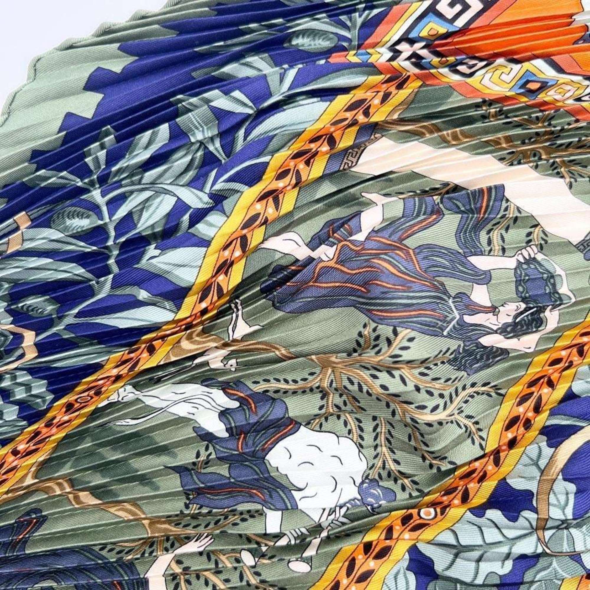 Hermes Bandana Scarf Pleated Carré 90 Silk MUSIQUE DES DIEUX Music of the Gods