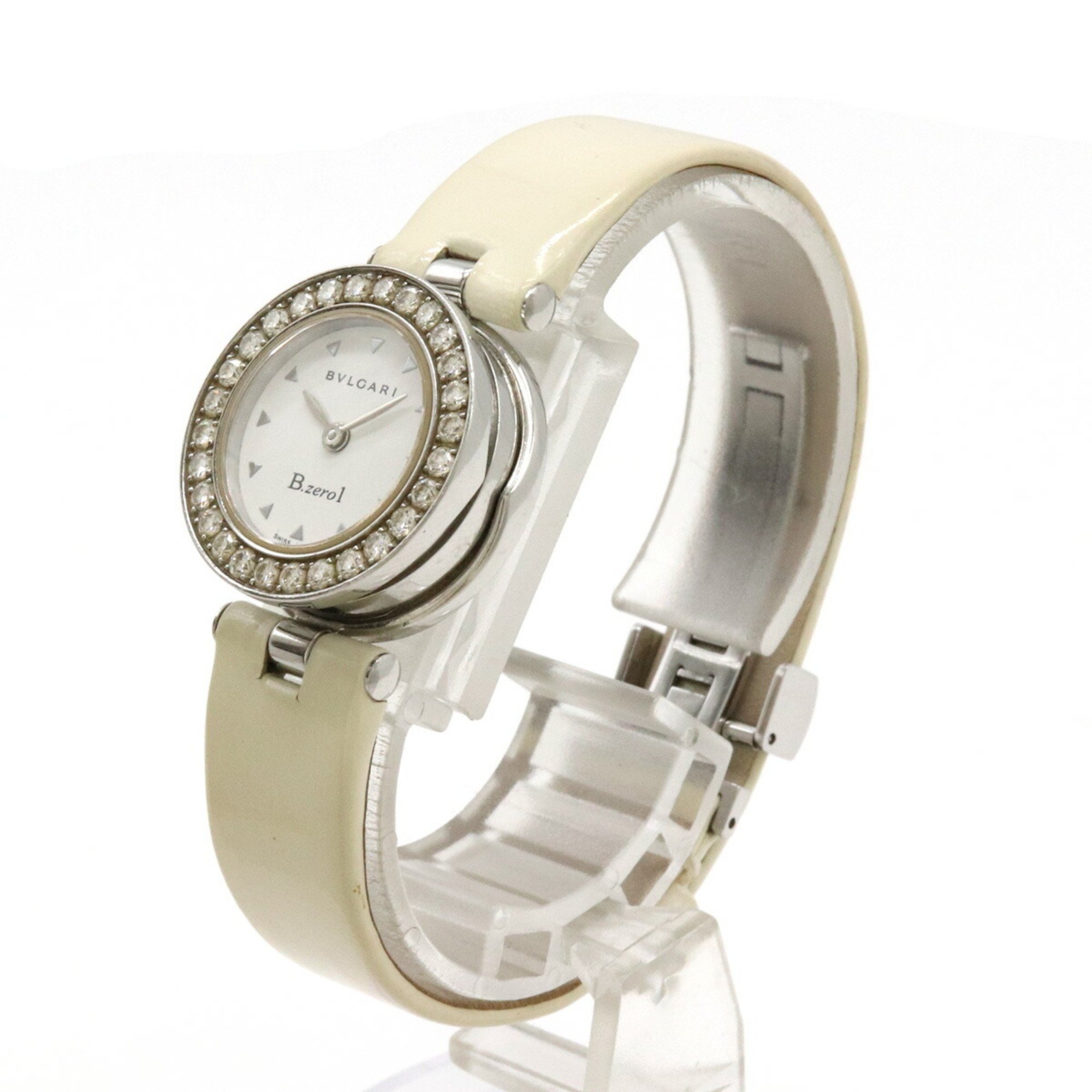 BVLGARI B.zero1 B-zero1 Diamond Bezel White Dial Enamel Leather Belt Women's Quartz Watch BZ22WSDL