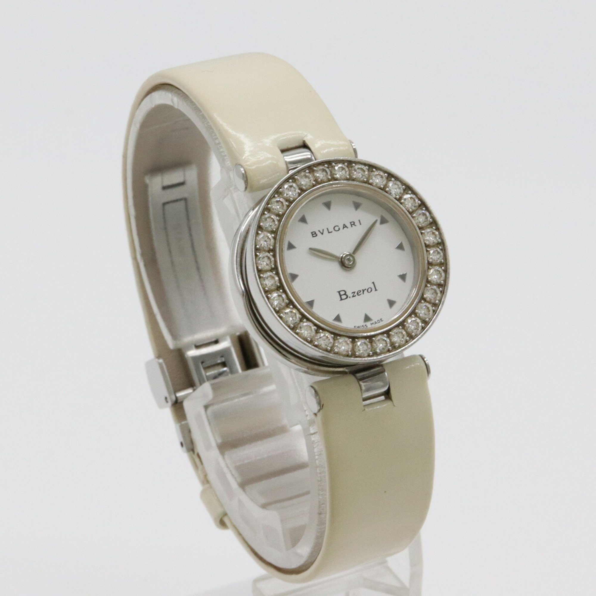 BVLGARI B.zero1 B-zero1 Diamond Bezel White Dial Enamel Leather Belt Women's Quartz Watch BZ22WSDL