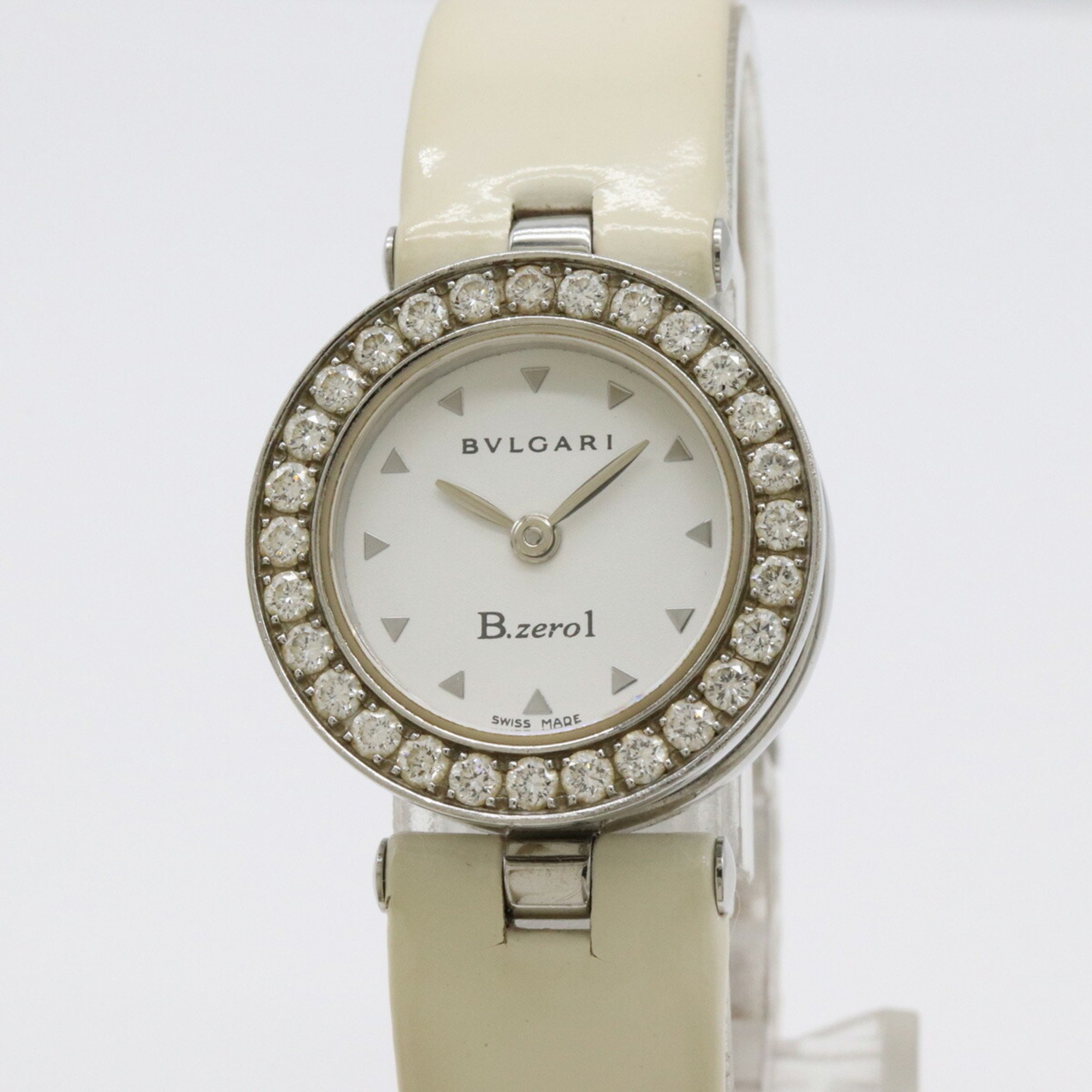 BVLGARI B.zero1 B-zero1 Diamond Bezel White Dial Enamel Leather Belt Women's Quartz Watch BZ22WSDL