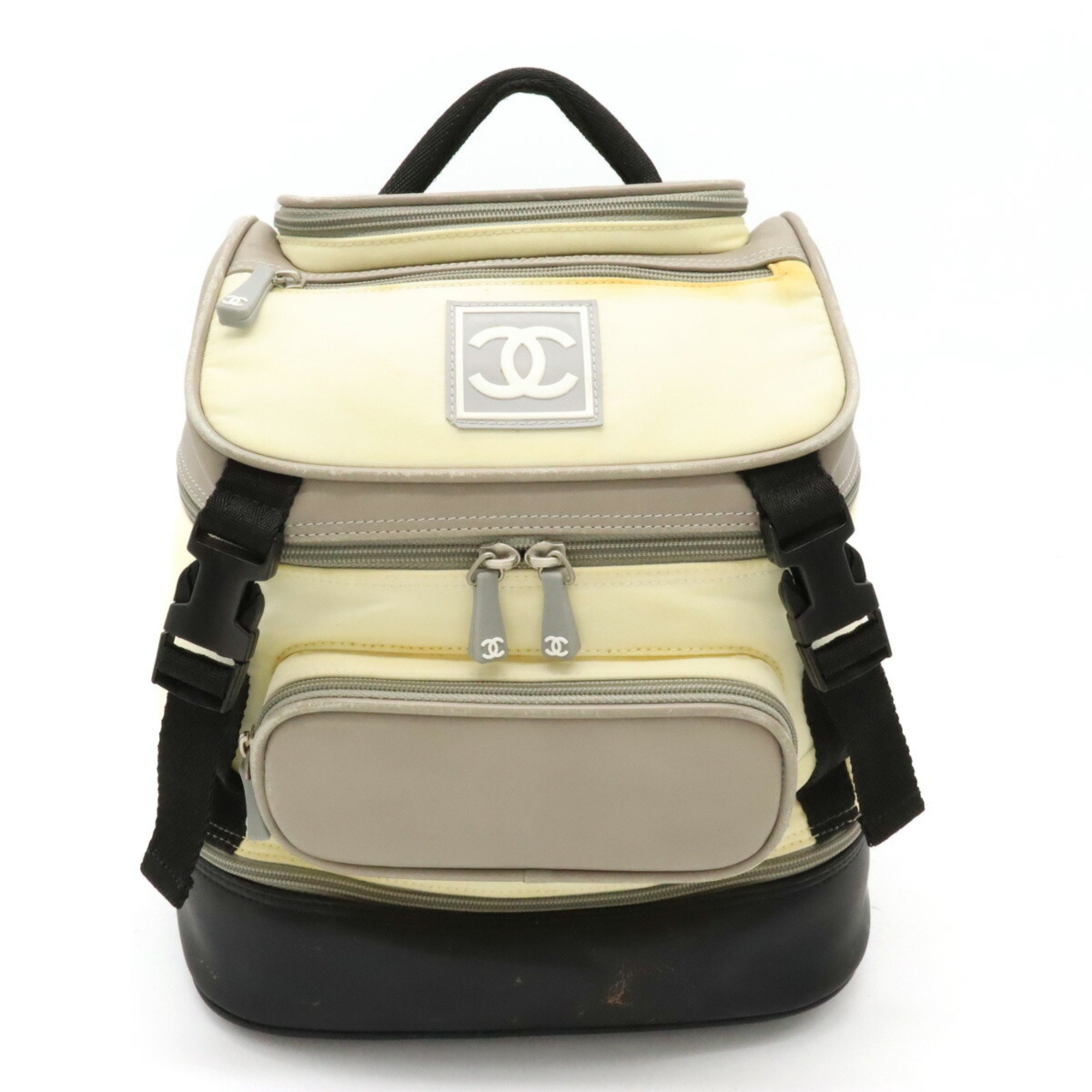 CHANEL Chanel Sport Line Coco Mark Backpack Rucksack Nylon Rubber Ivory White Black Gray A03595