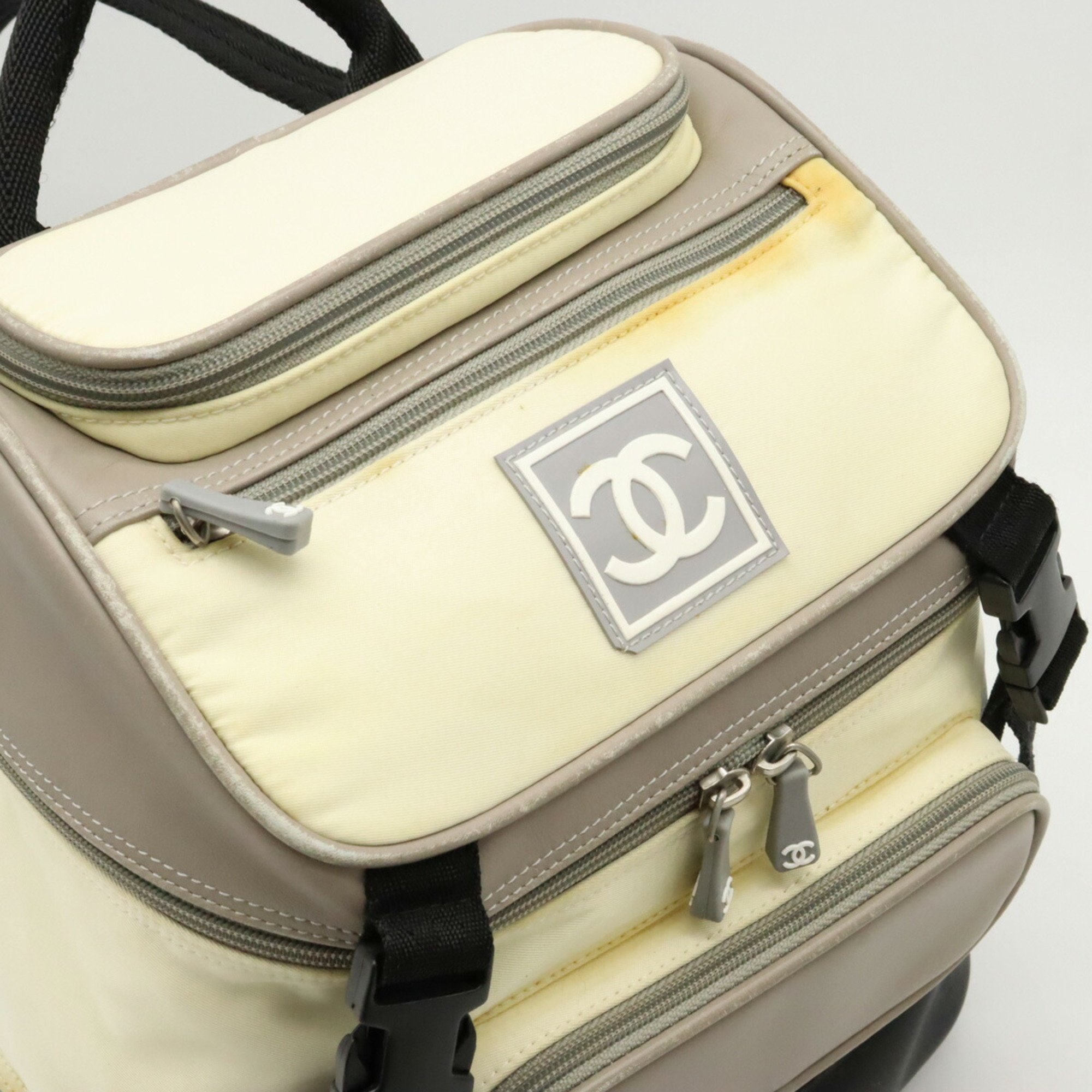 CHANEL Chanel Sport Line Coco Mark Backpack Rucksack Nylon Rubber Ivory White Black Gray A03595