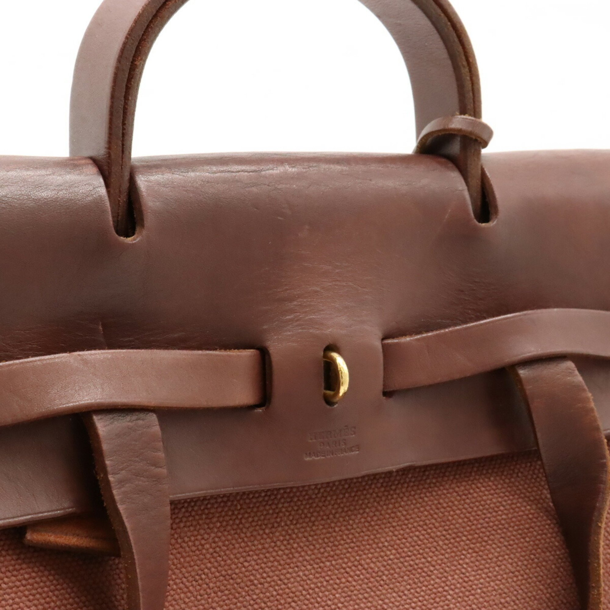 HERMES Hermes Airbag Ad PM Rucksack Backpack Handbag Canvas Leather Brown □E Stamp