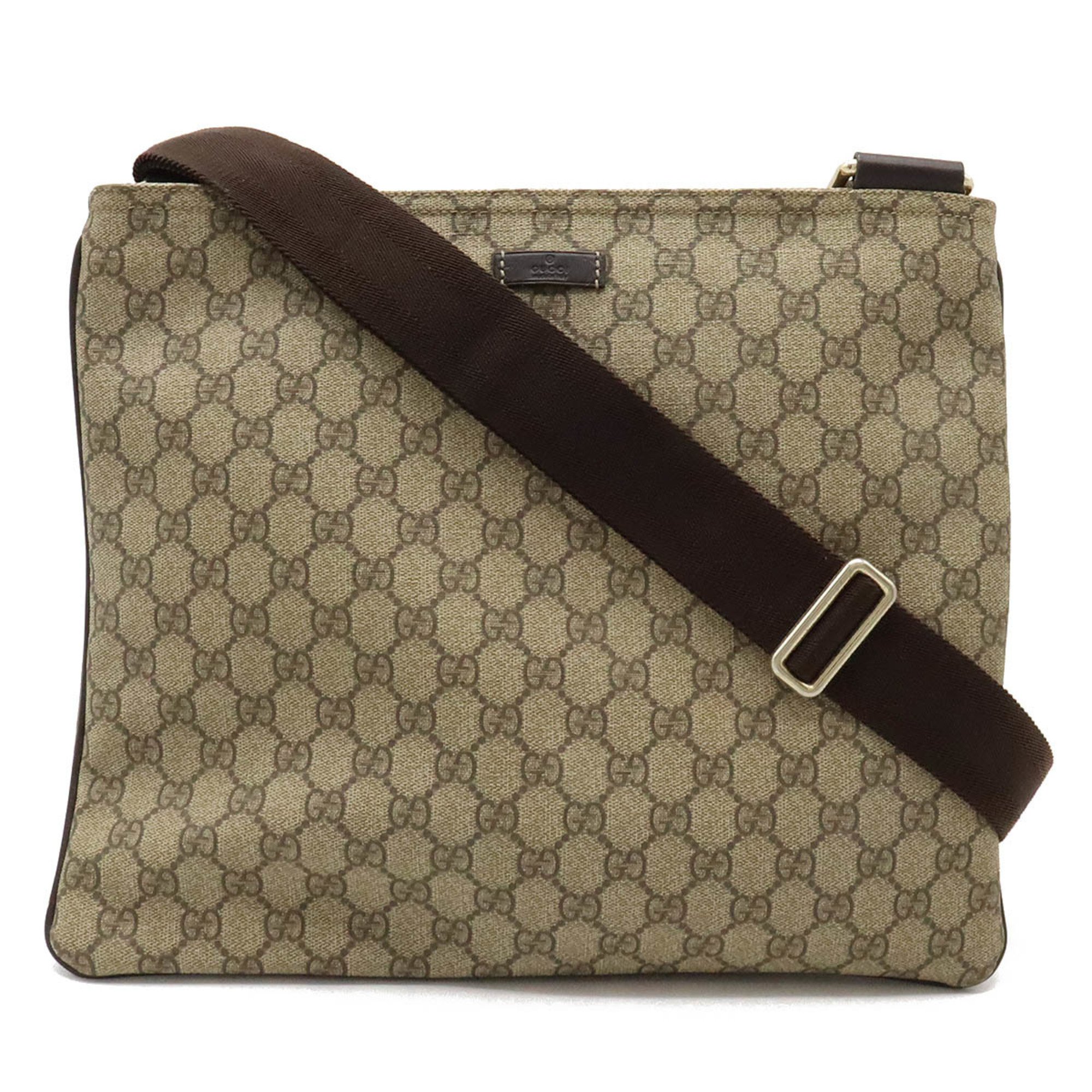 GUCCI GG Supreme Plus Shoulder Bag PVC Leather Khaki Beige Brown Dark ...