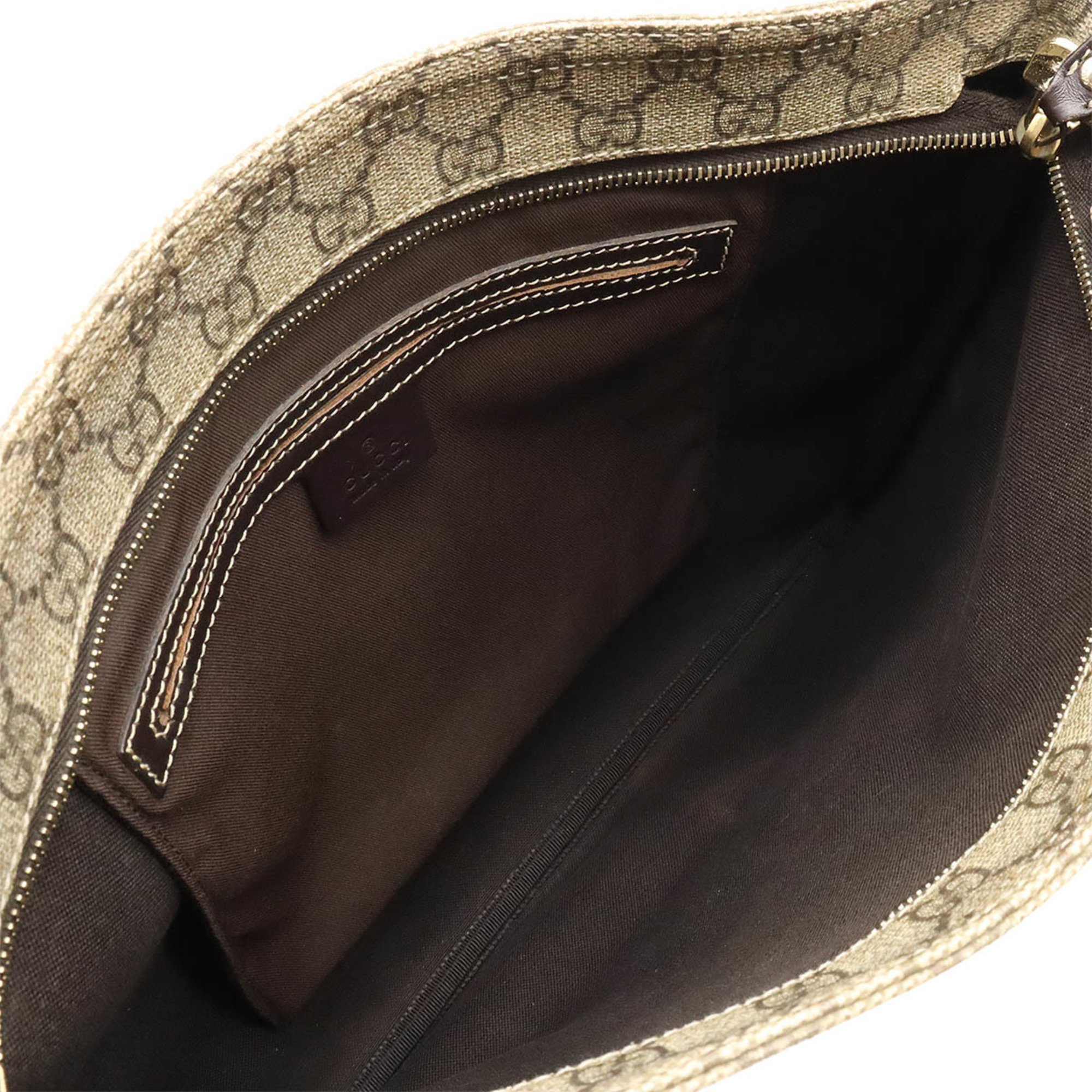 GUCCI GG Supreme Plus Shoulder Bag PVC Leather Khaki Beige Brown Dark 201446