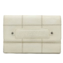 CHANEL Chocolate Bar Bi-fold Wallet with Coin Purse, Caviar Skin, Leather, Off-White