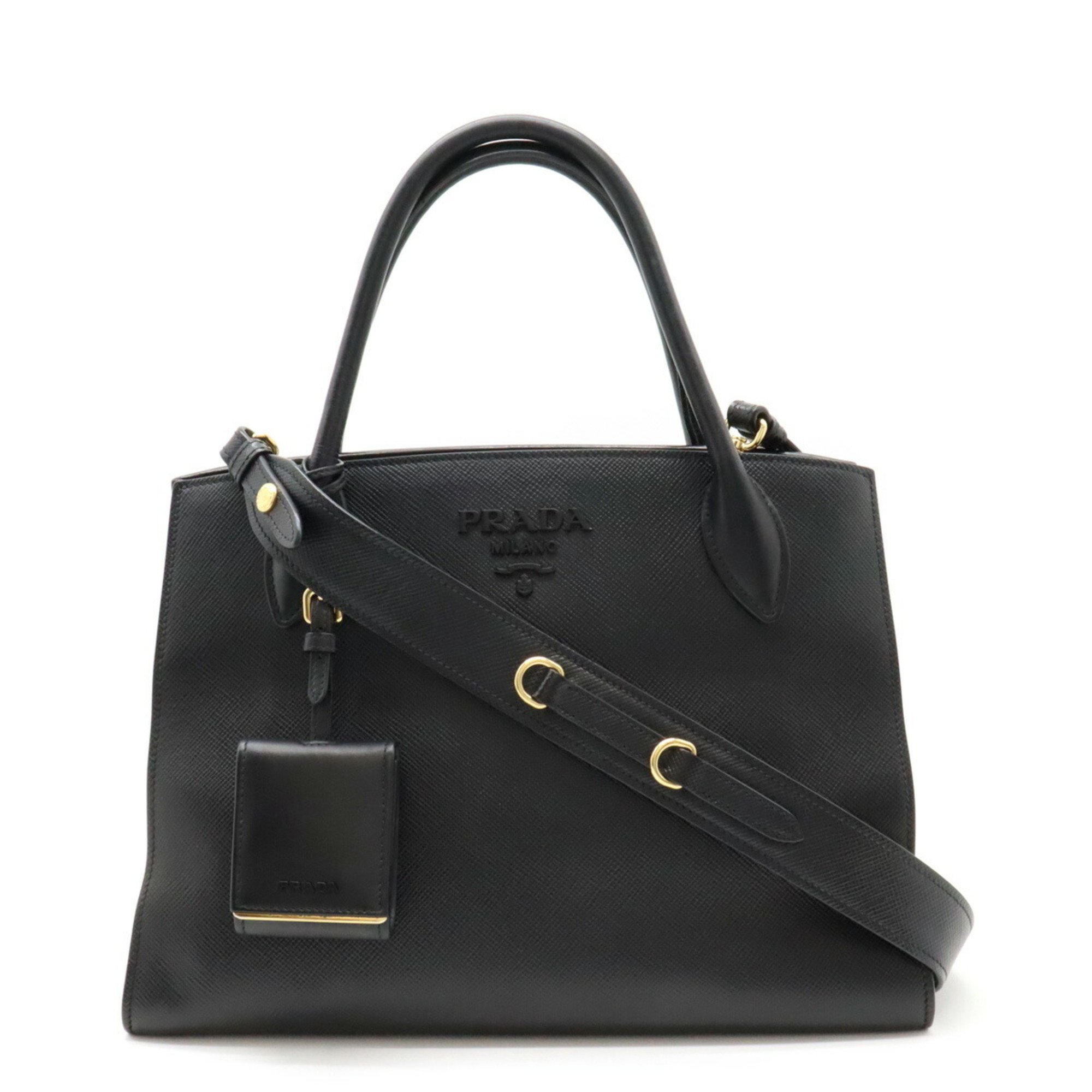 PRADA Prada Monochrome Bag Handbag Shoulder SAFFIANO Leather NERO Black 1BA155