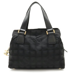 CHANEL New Travel Line Boston Handbag Nylon Jacquard Leather Black A30916
