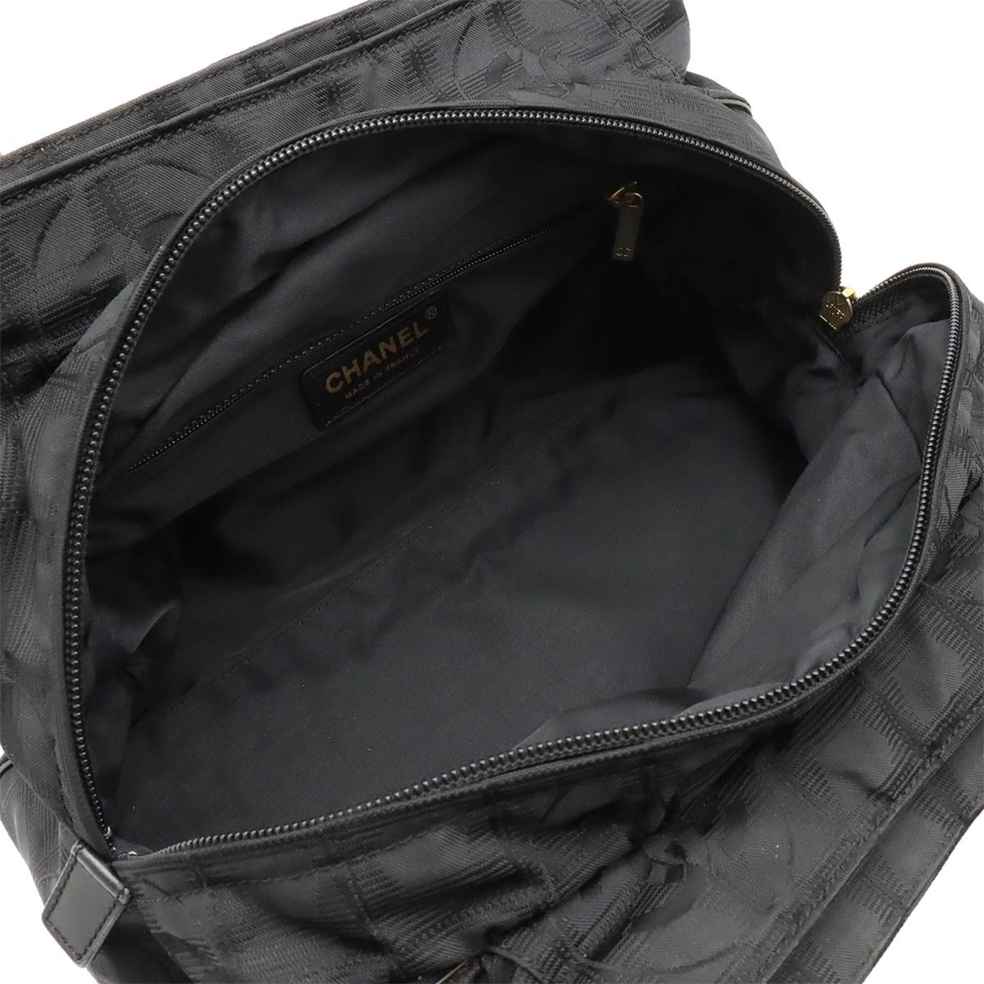 CHANEL New Travel Line Boston Handbag Nylon Jacquard Leather Black A30916