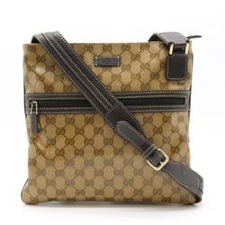 GUCCI GG Crystal Shoulder Bag Coated Canvas Leather Khaki Beige Dark Brown 264217