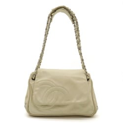 CHANEL Coco Mark Chain Shoulder Bag Tote Leather Ivory White