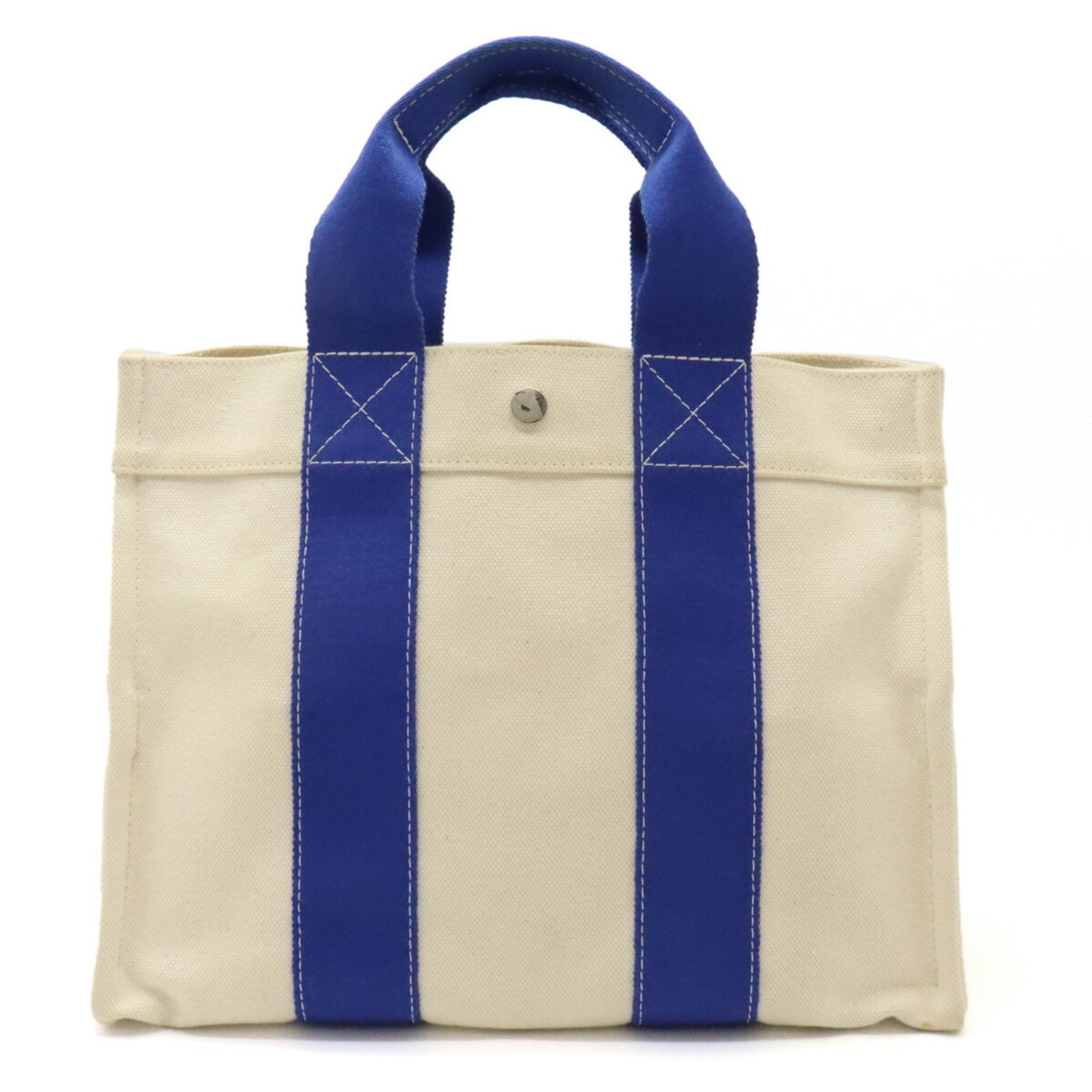 HERMES Bora PM Tote Bag Handbag Canvas Natural Blue