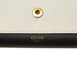 CELINE Trifold Long Wallet 105853 Black Blue White Calfskin Women's