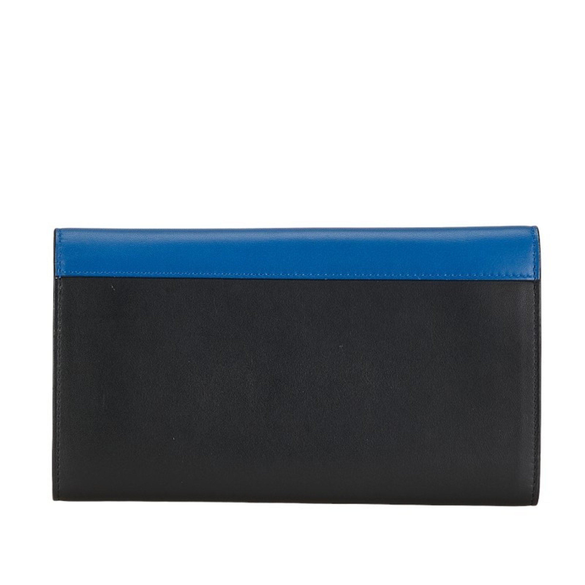 CELINE Trifold Long Wallet 105853 Black Blue White Calfskin Women's