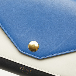 CELINE Trifold Long Wallet 105853 Black Blue White Calfskin Women's