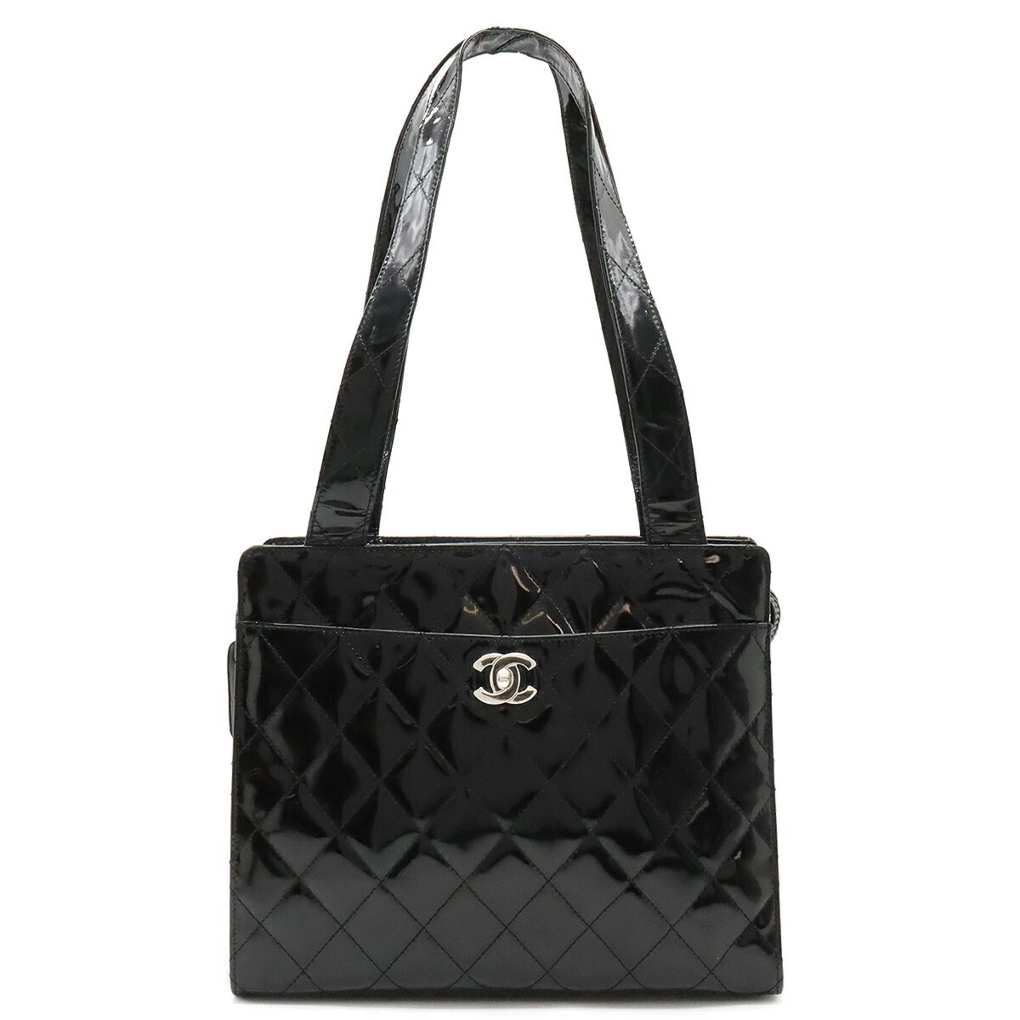 CHANEL Chanel Matelasse Coco Mark Tote Bag Shoulder Enamel Patent Leather Black