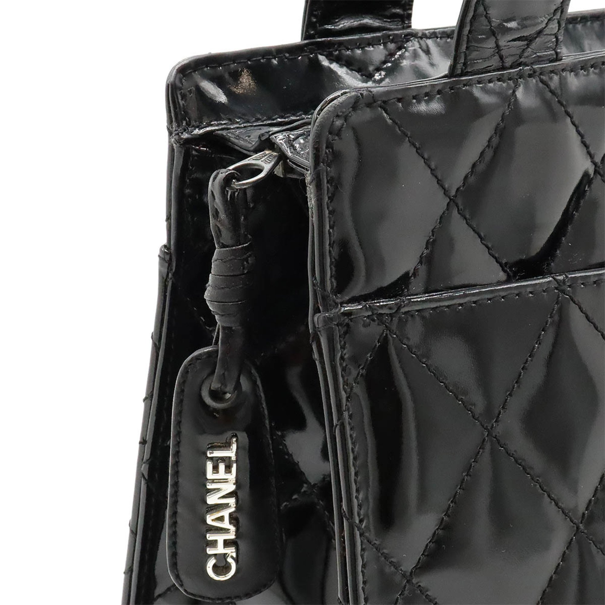 CHANEL Chanel Matelasse Coco Mark Tote Bag Shoulder Enamel Patent Leather Black