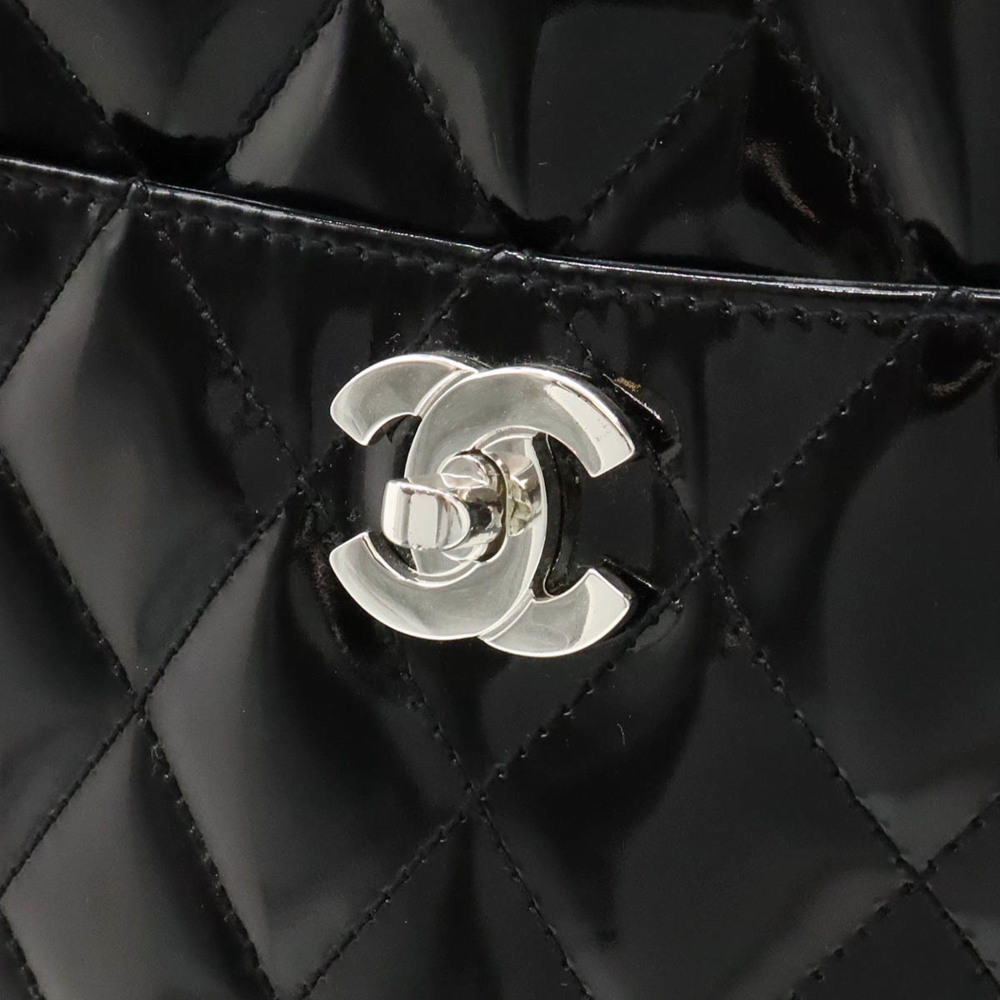 CHANEL Chanel Matelasse Coco Mark Tote Bag Shoulder Enamel Patent Leather Black