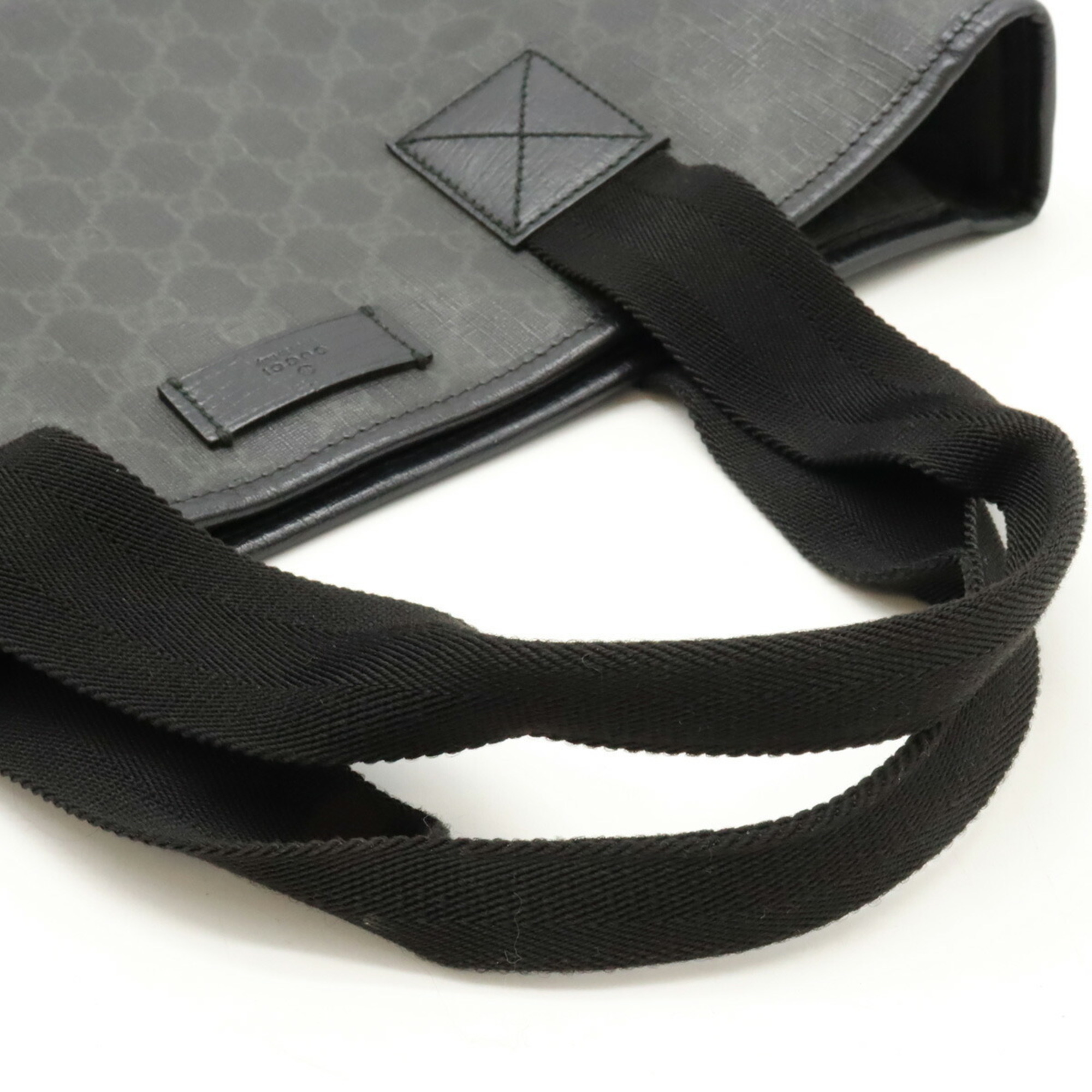 GUCCI GG Supreme Tote Bag Shoulder PVC Leather Dark Gray Black 162163