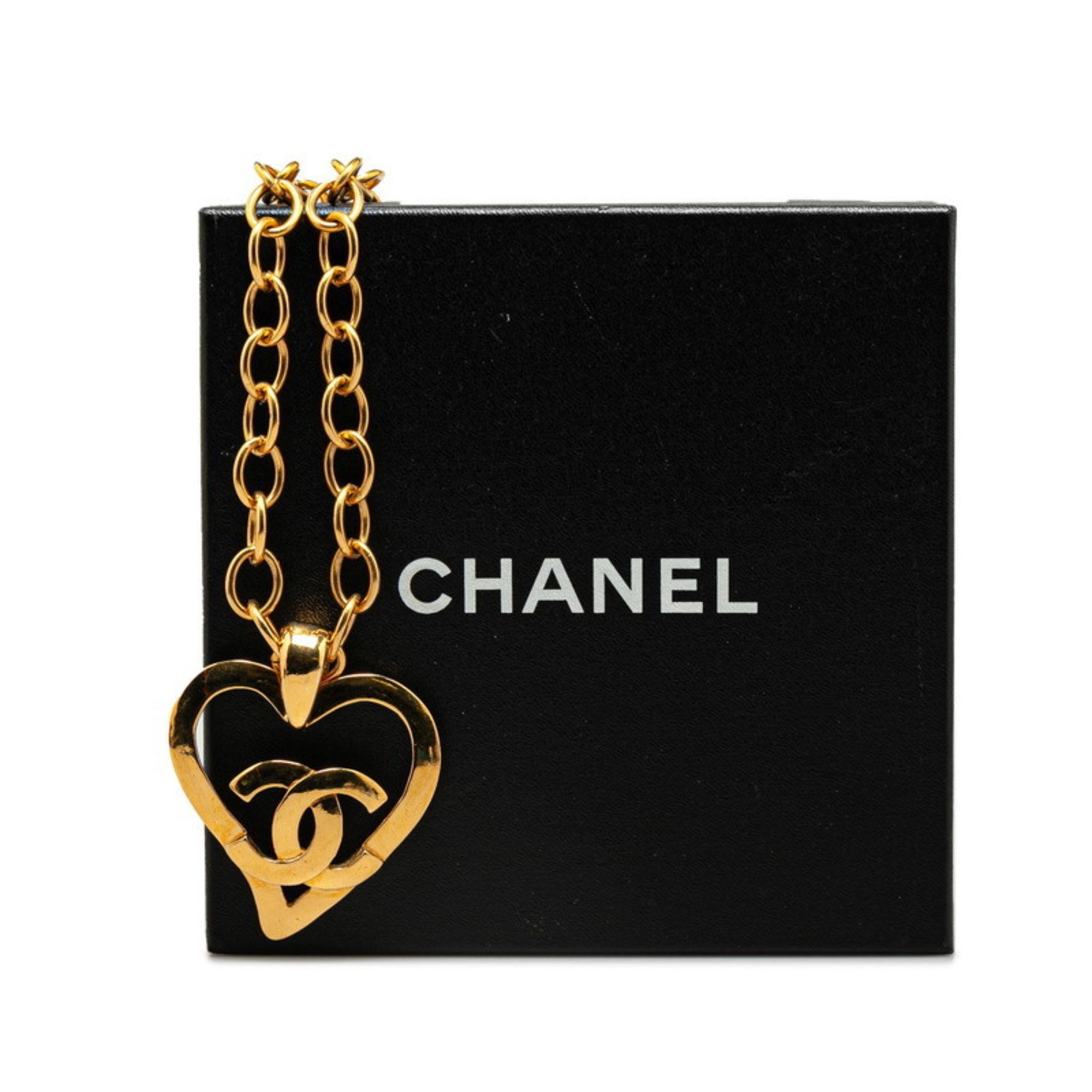 Chanel Coco Mark Heart Motif Necklace Gold Plated Women's CHANEL