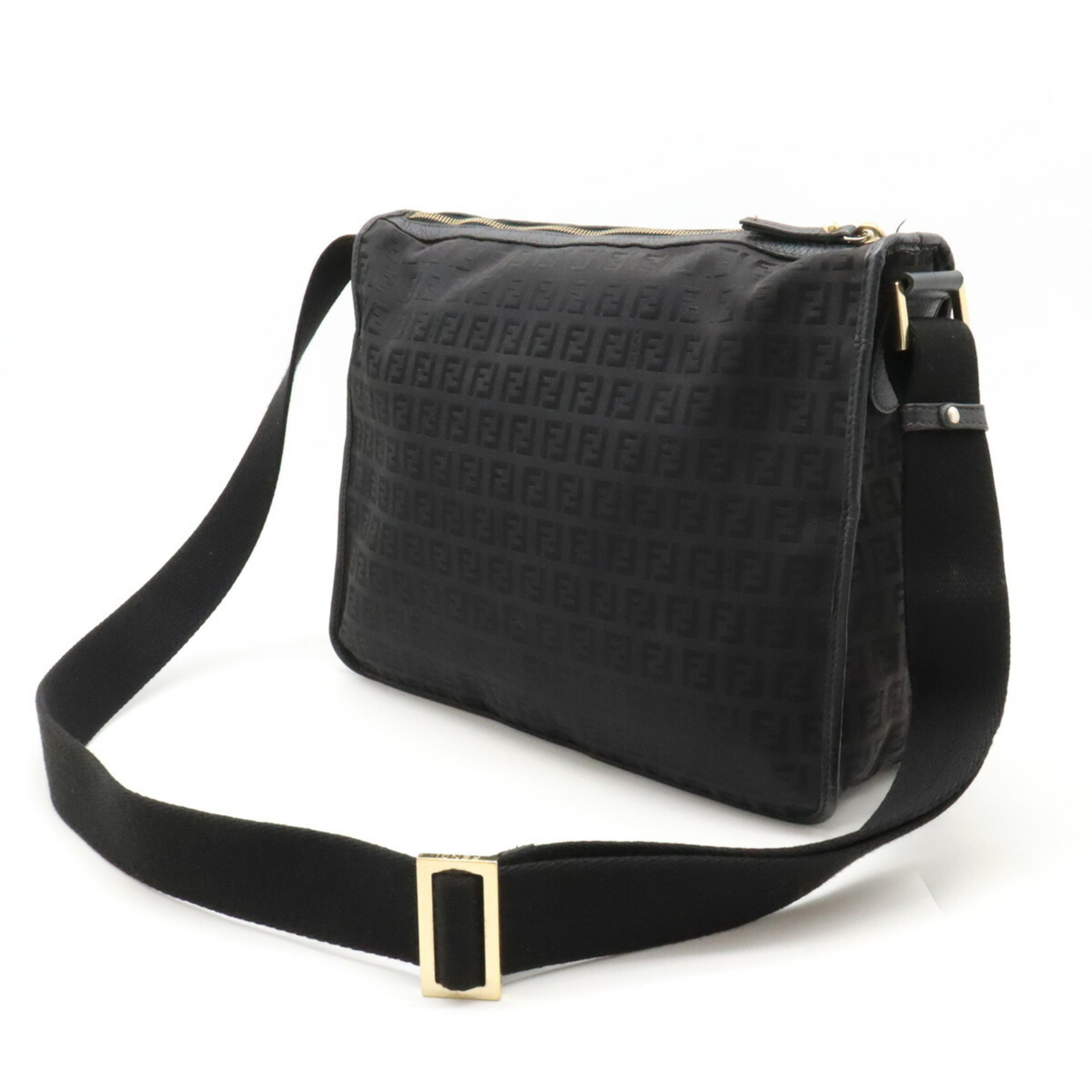 FENDI Zucchino Shoulder Bag Canvas Leather Black 8BT090