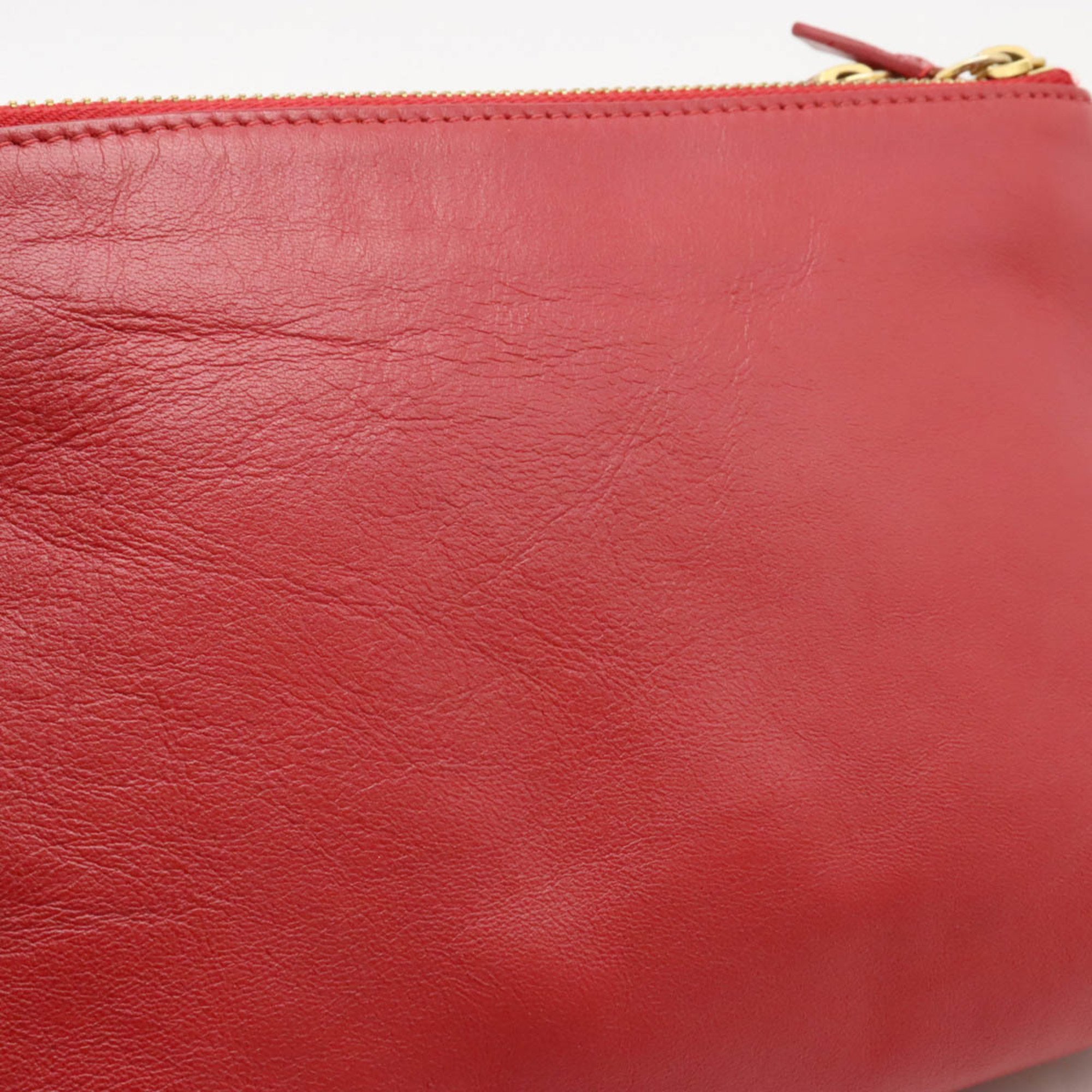 CELINE Trio Small Shoulder Bag Pochette Pouch Lambskin Leather Red 192033