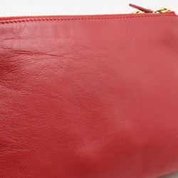 CELINE Trio Small Shoulder Bag Pochette Pouch Lambskin Leather Red 192033