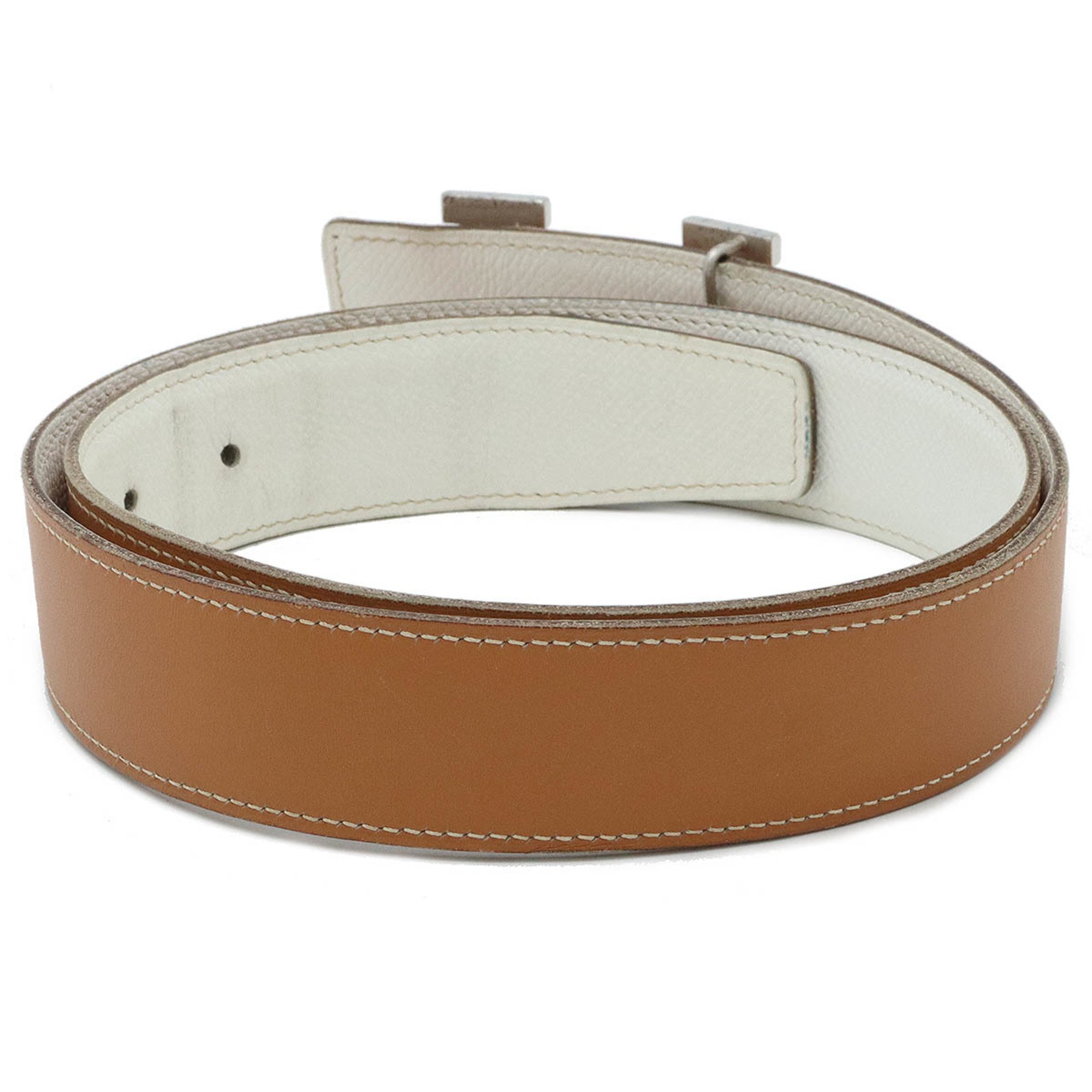 HERMES Constance H Belt, reversible leather, brown, white, #80, stamp