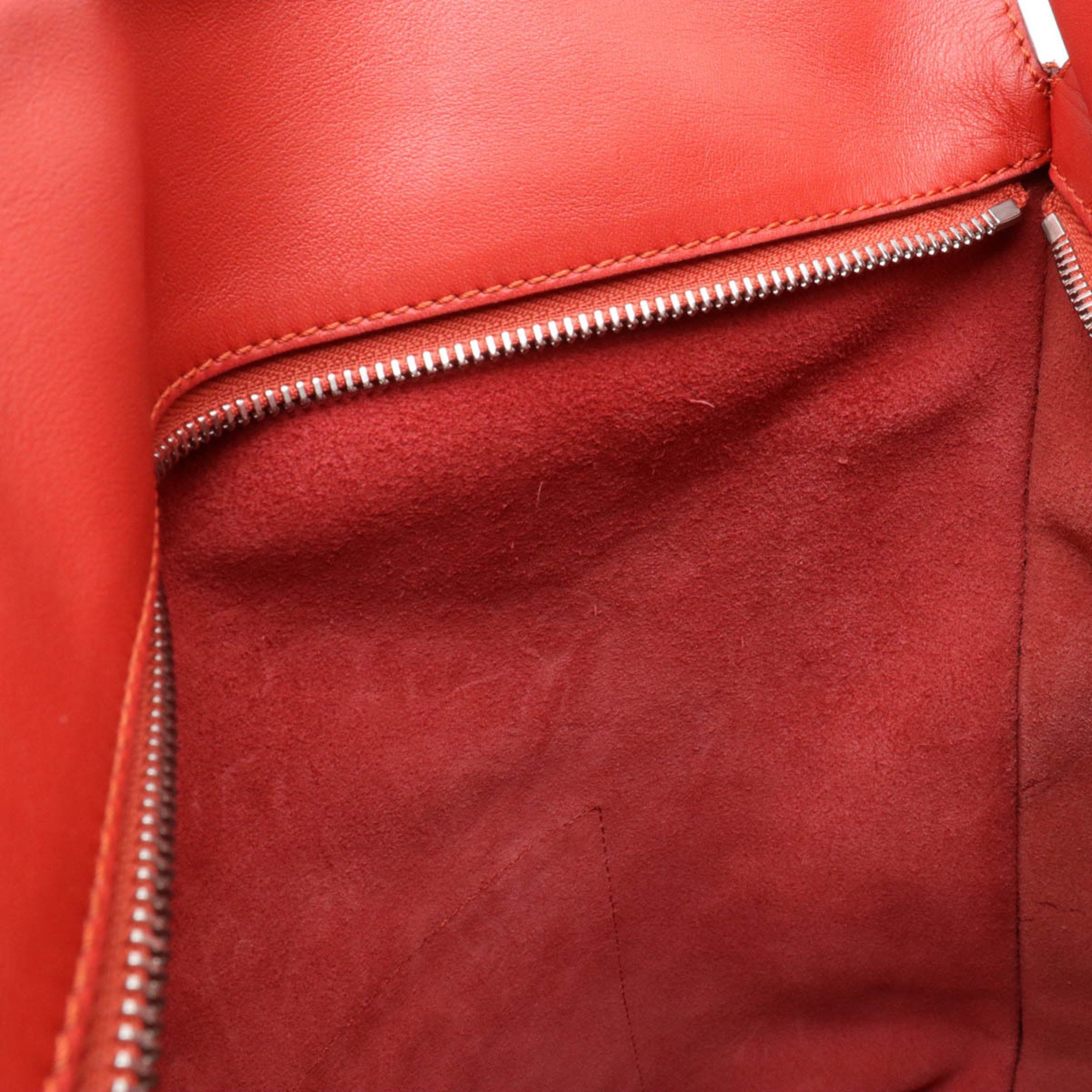 LOEWE Linen Anagram Shopper Tote Bag Shoulder Leather Red 330.17.K01