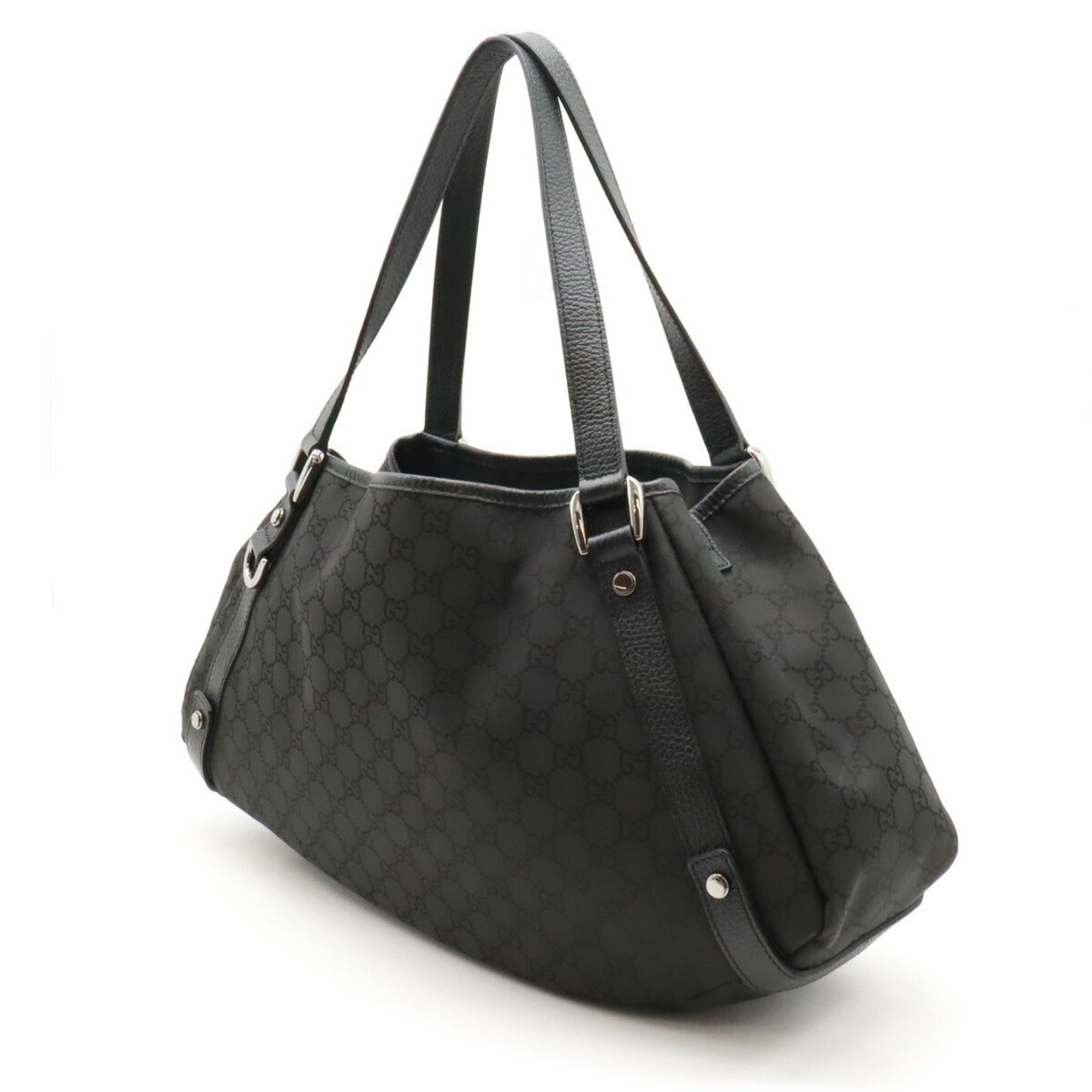 GUCCI GG nylon tote bag, shoulder leather, black, 293578