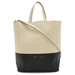 CELINE Vertical Cabas Small Tote Bag Shoulder Leather Bicolor Ivory Black 176163