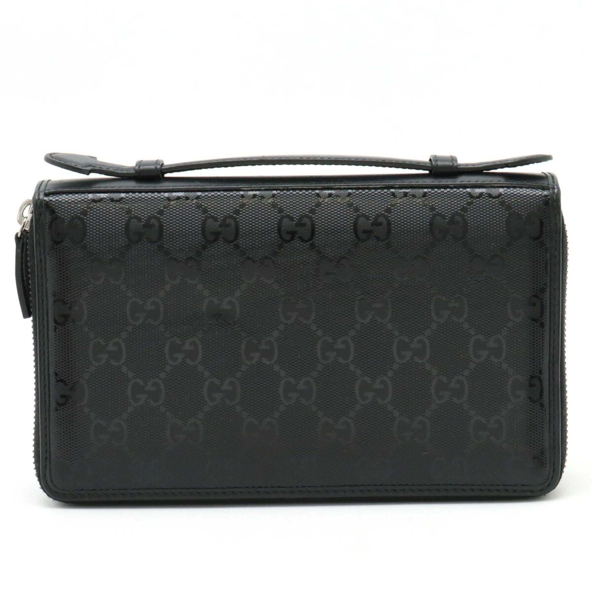 GUCCI GG Imprime Document Case Round Long Wallet Second Bag Clutch PVC Leather Black 336298