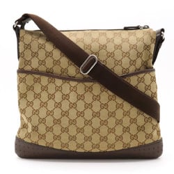 GUCCI GG canvas shoulder bag, punched leather, khaki beige, dark brown, 145857