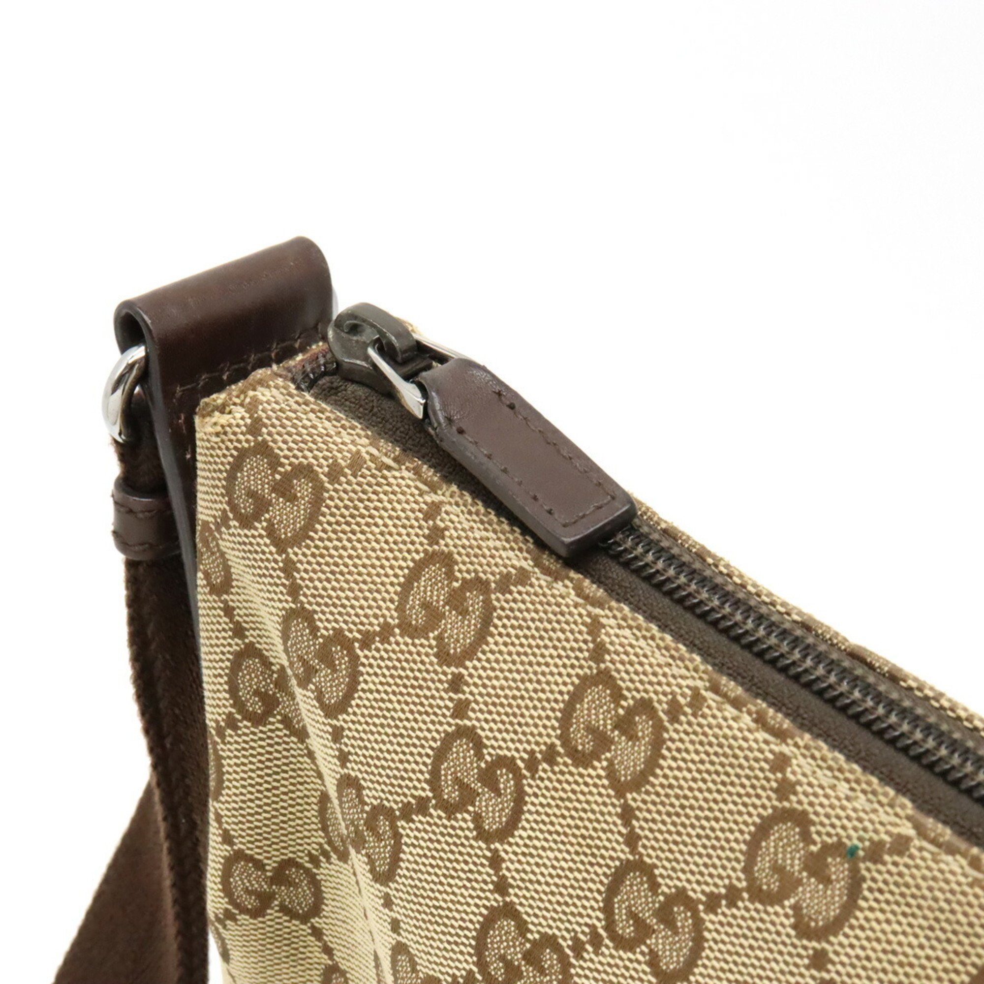 GUCCI GG canvas shoulder bag, punched leather, khaki beige, dark brown, 145857